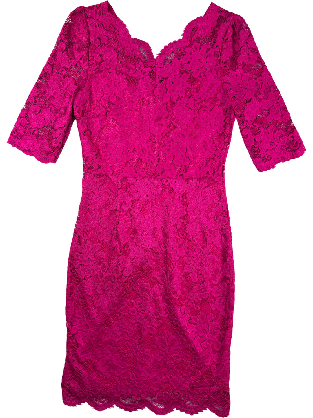 Pink Lace V-Neck Dress - S - Think Vintage ltd