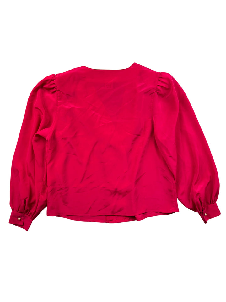 Pink Pleated Long Sleeve Blouse - L