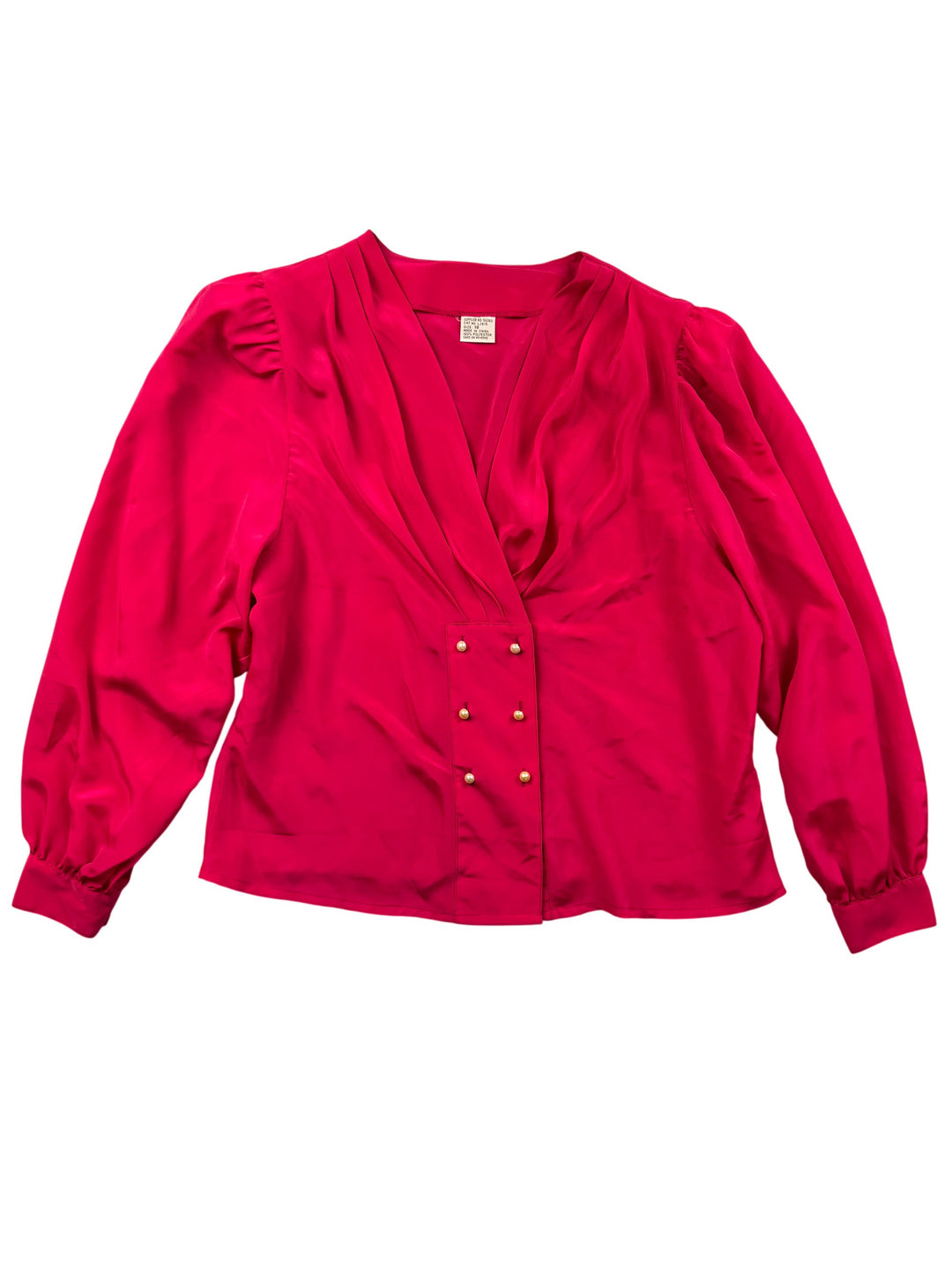 Pink Pleated Long Sleeve Blouse - L - Think Vintage Online Ltd