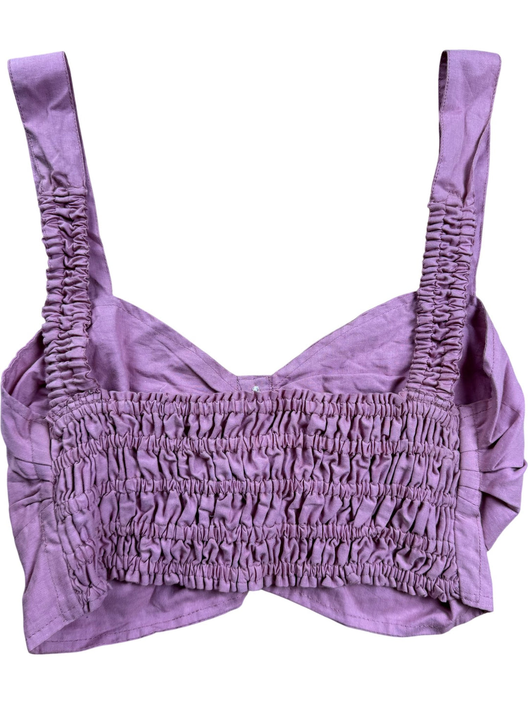 Pink Ruched Button-Up Crop Top - S - Think Vintage ltd