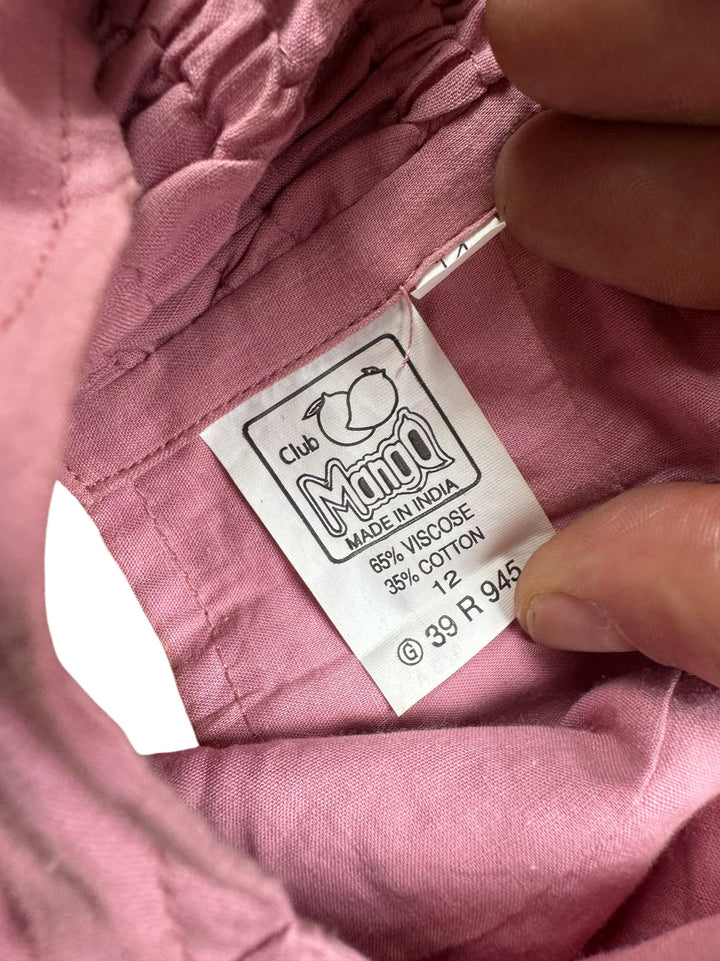 Pink Ruched Button-Up Crop Top - S - Think Vintage ltd
