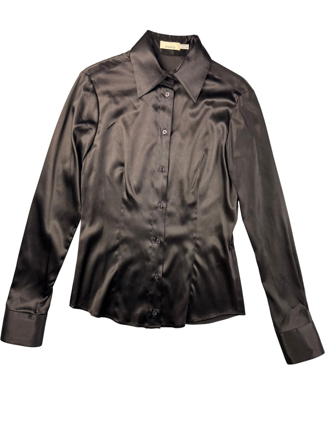 Pinko Black Long Sleeved Silk Blouse - M - Think Vintage ltd