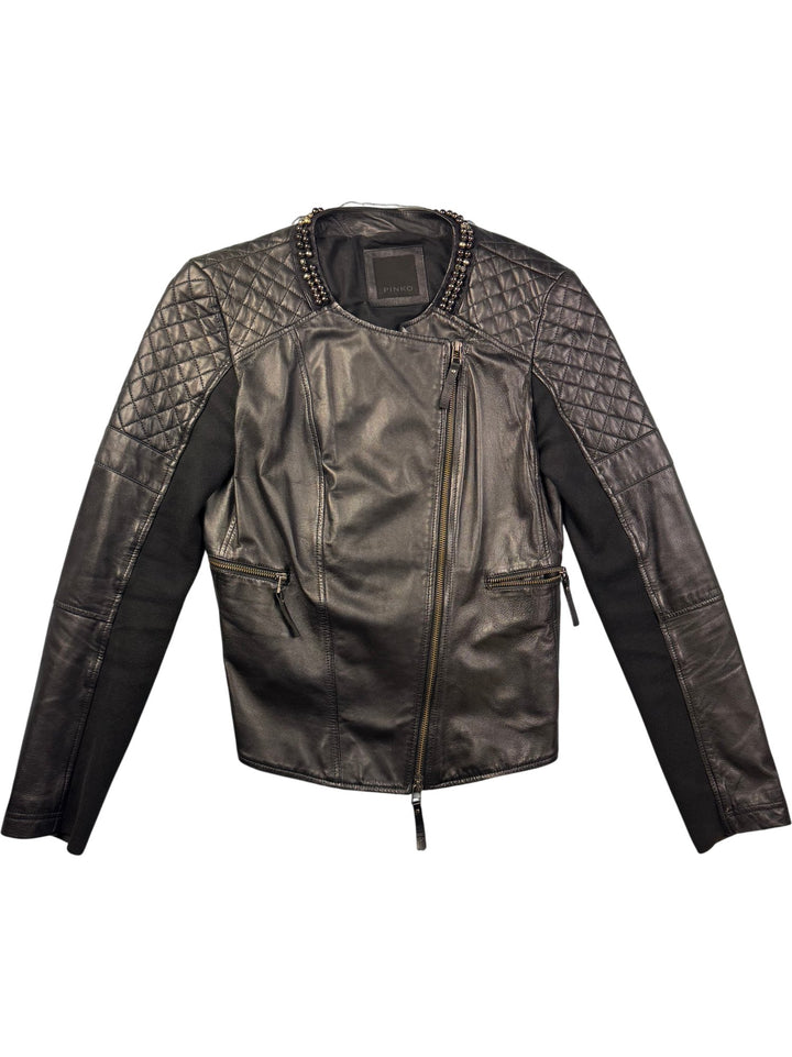 Pinko Lamb Leather Quilted Bomber Jacket - S - Think Vintage ltd