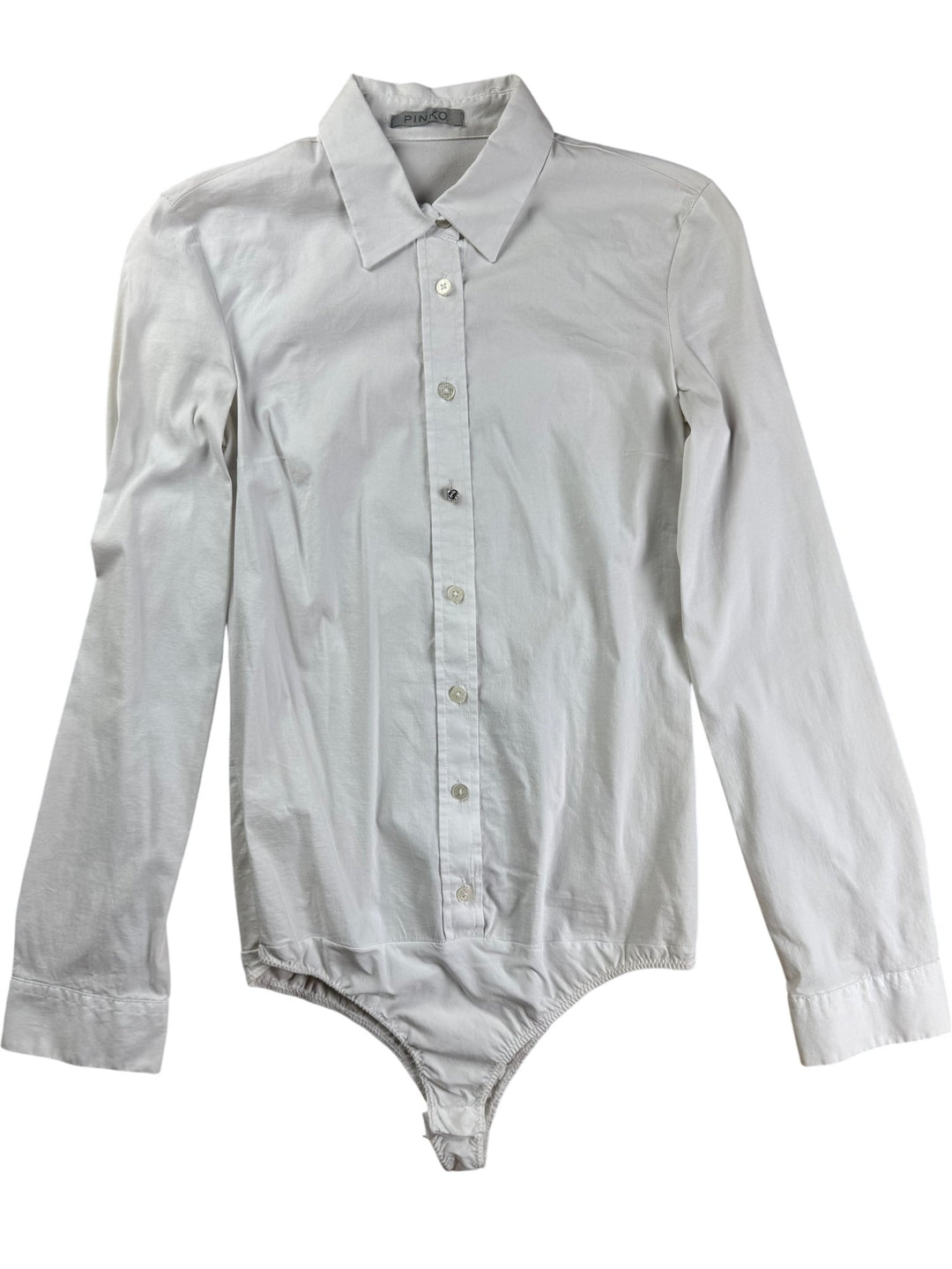Pinko White Long Sleeve Bodysuit Shirt - S - Think Vintage ltd