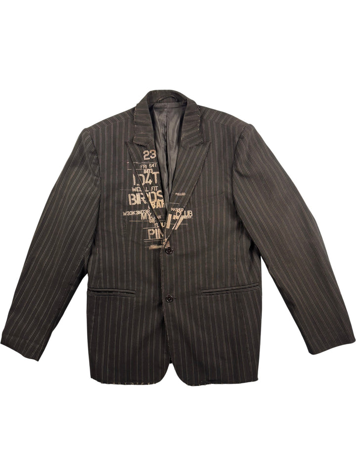 Pinstripe Black Suit Jacket - M - Think Vintage ltd