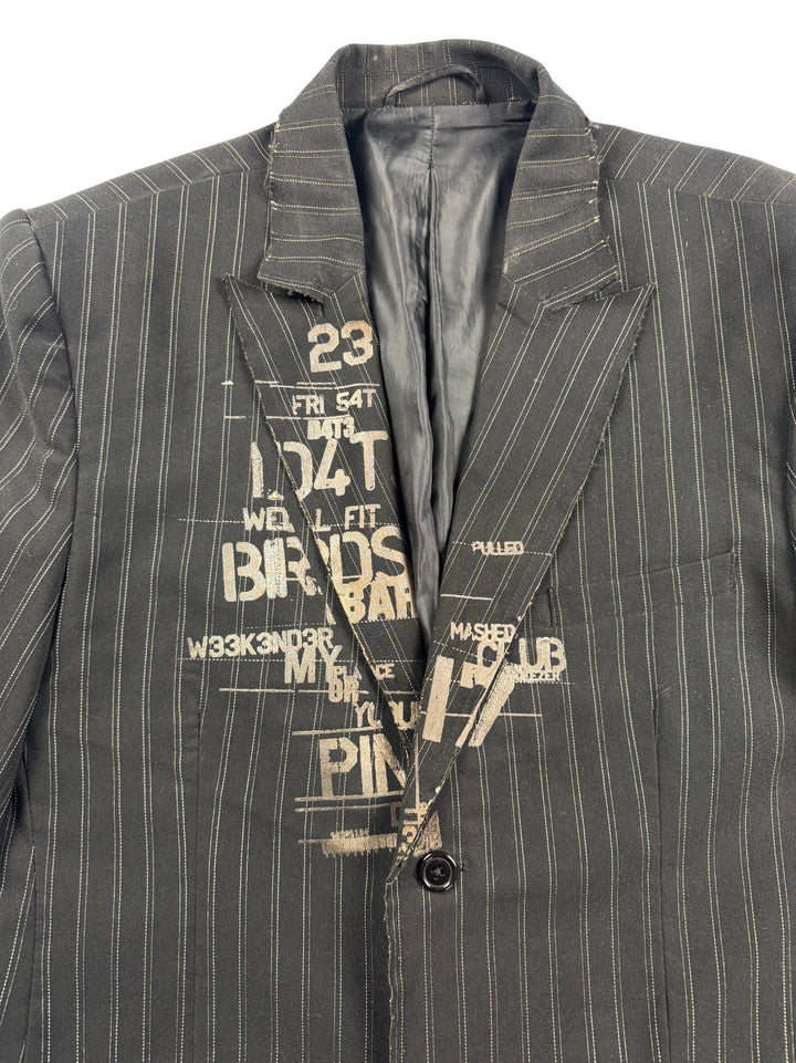 Pinstripe Black Suit Jacket - M - Think Vintage ltd