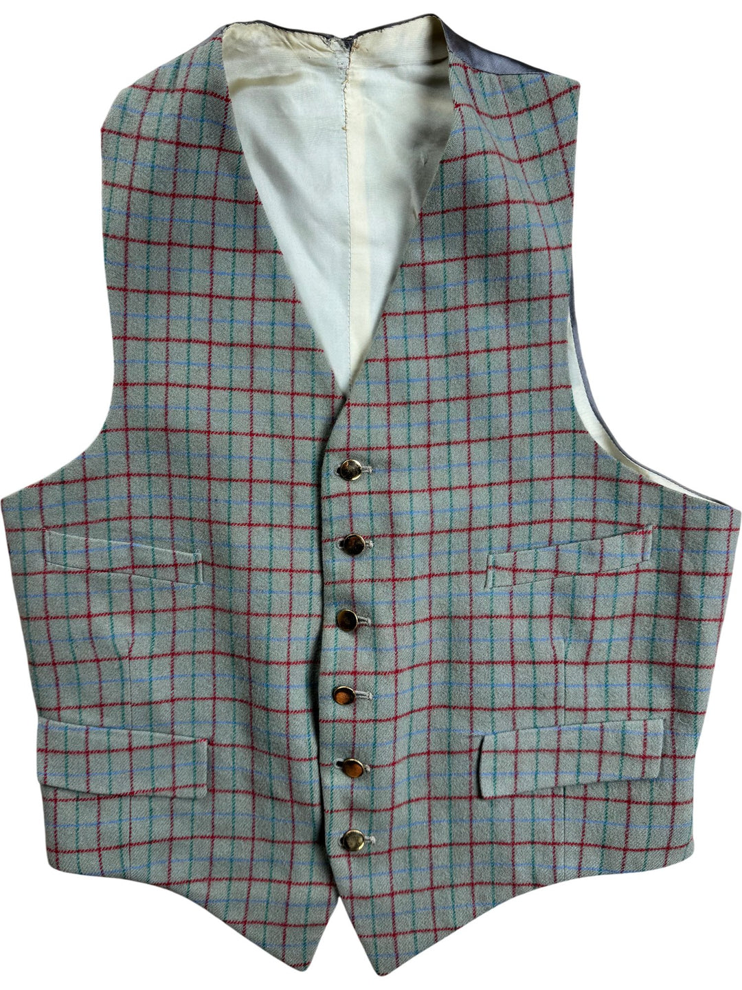 Plaid Wool Waistcoat - S - Think Vintage ltd