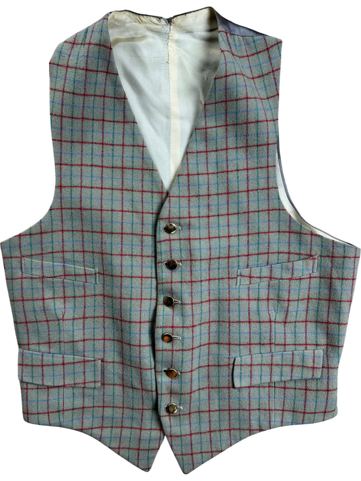 Plaid Wool Waistcoat - S - Think Vintage ltd