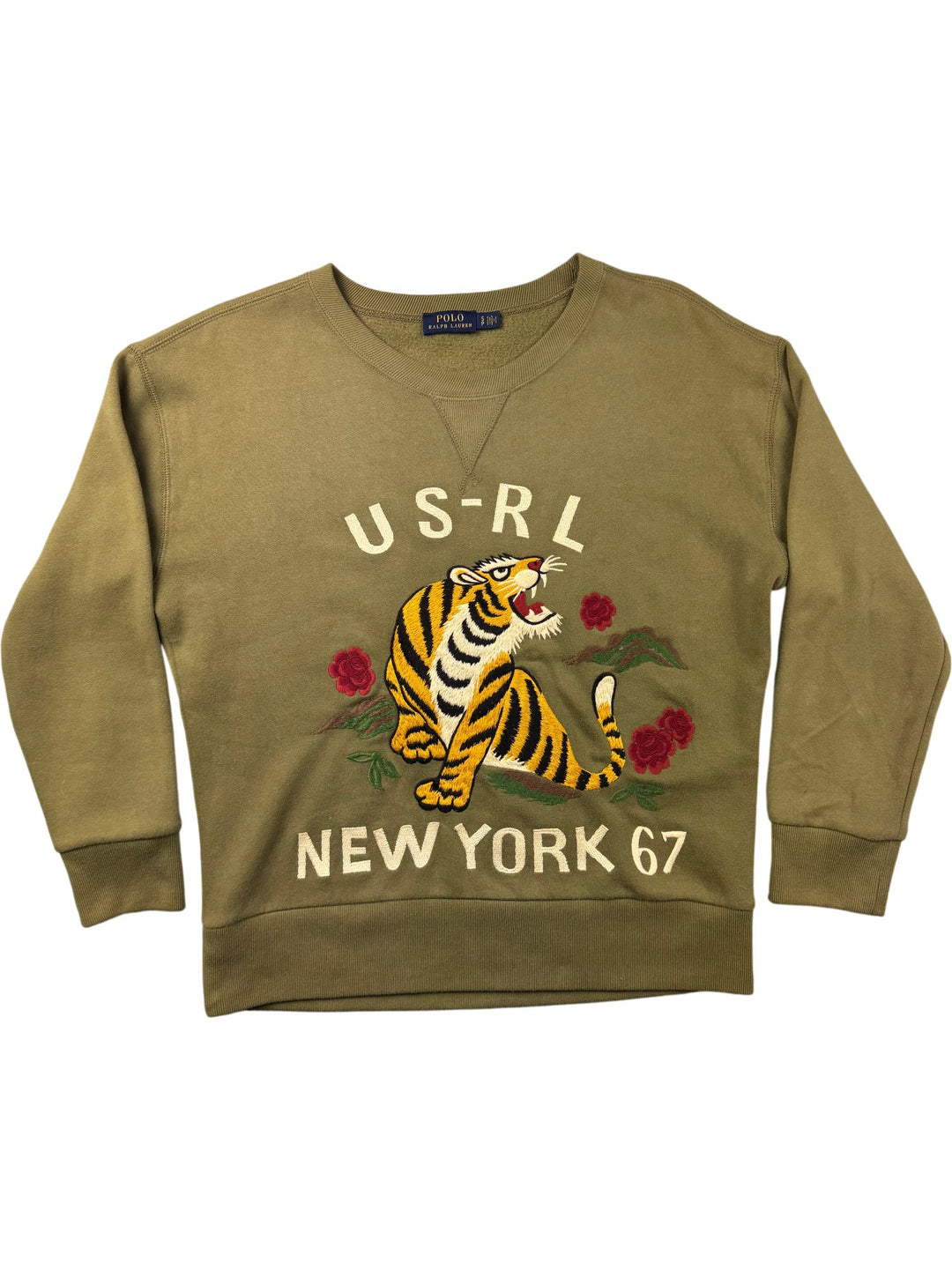 Polo Ralph Lauren Olive Tiger Sweatshirt - S - Think Vintage ltd