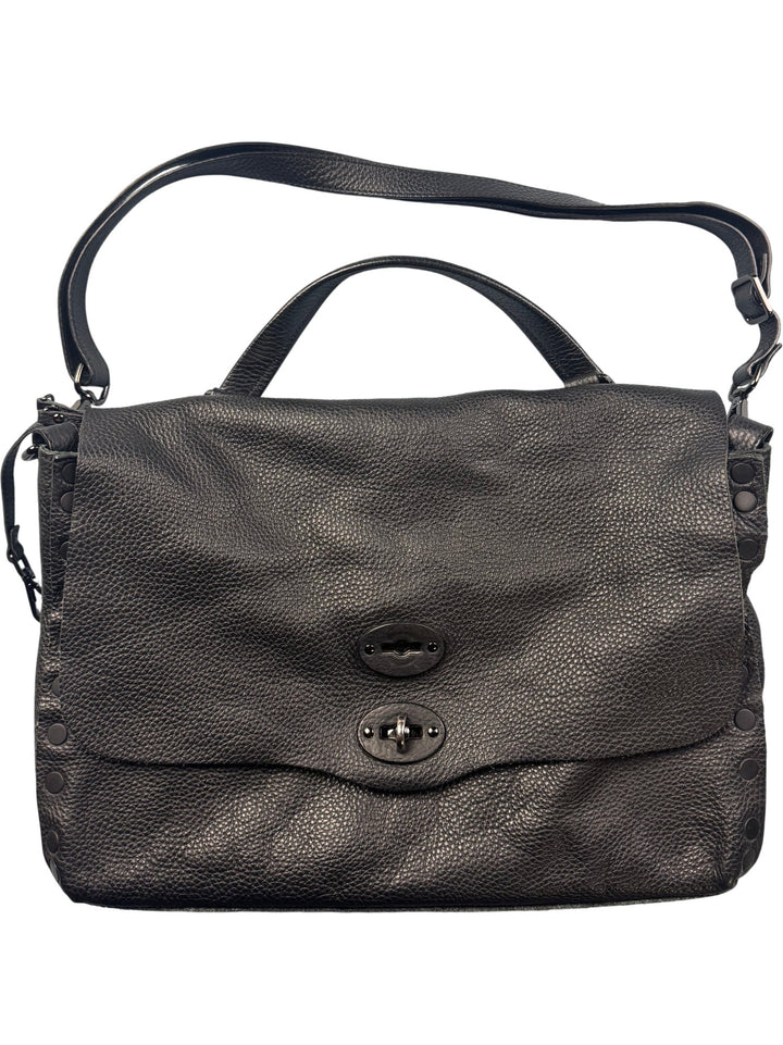 Postina Black Leather Satchel Bag - Think Vintage ltd