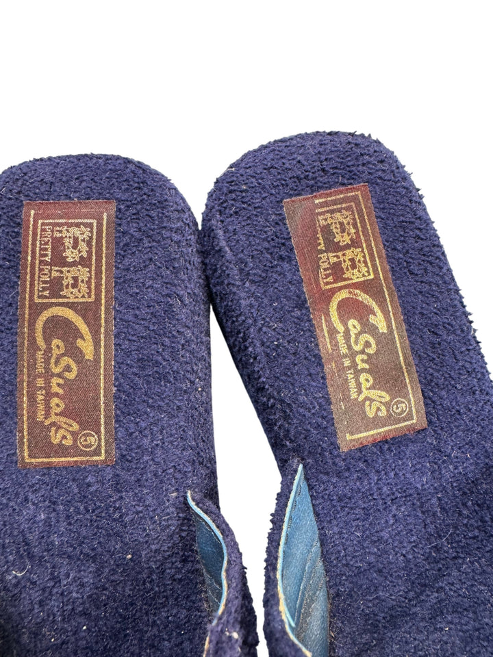 Pretty Polly Blue Casuals Slippers - UK 5 - Think Vintage
