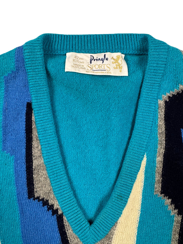 Pringle Sports Wool Sweater Zigzag Pattern - M - Think Vintage Online Ltd