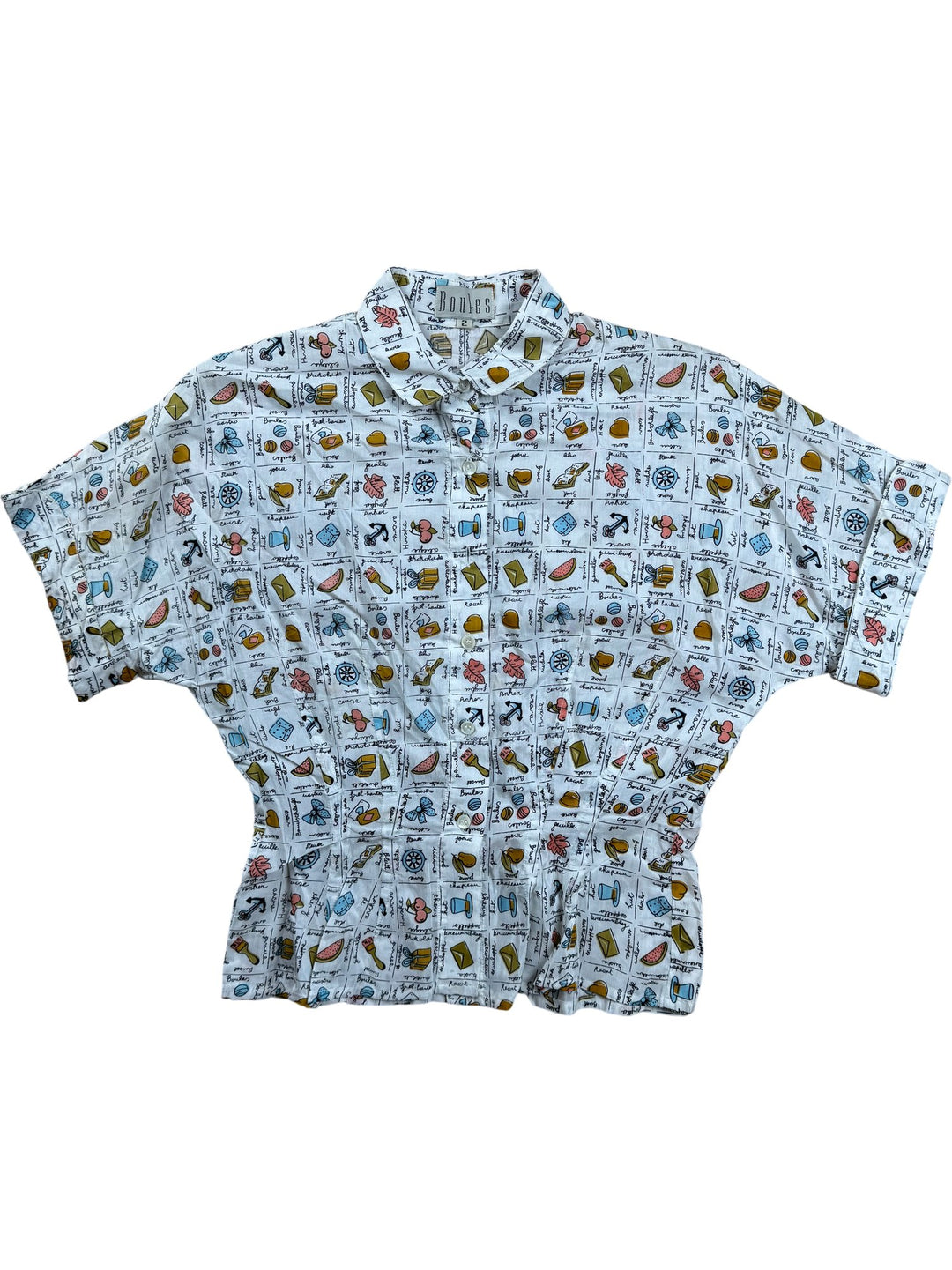 Printed Short Sleeve Blouse - S - Think Vintage ltd