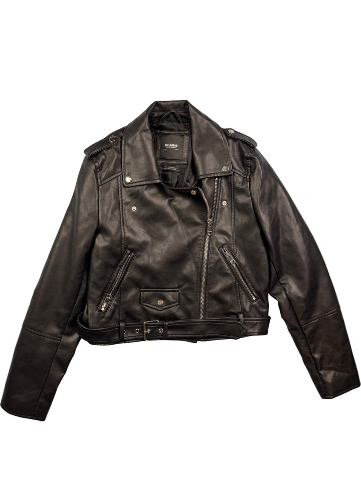 Pull & Bear Black Leather Jacket - S - Think Vintage