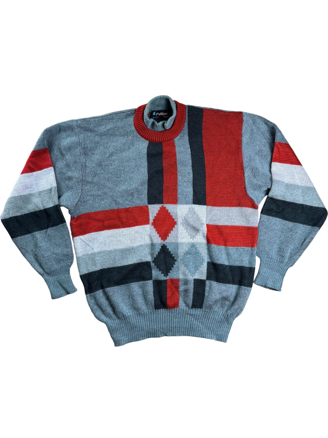 Pulligan Geometric Pattern Wool Jumper - L/XL - Think Vintage ltd