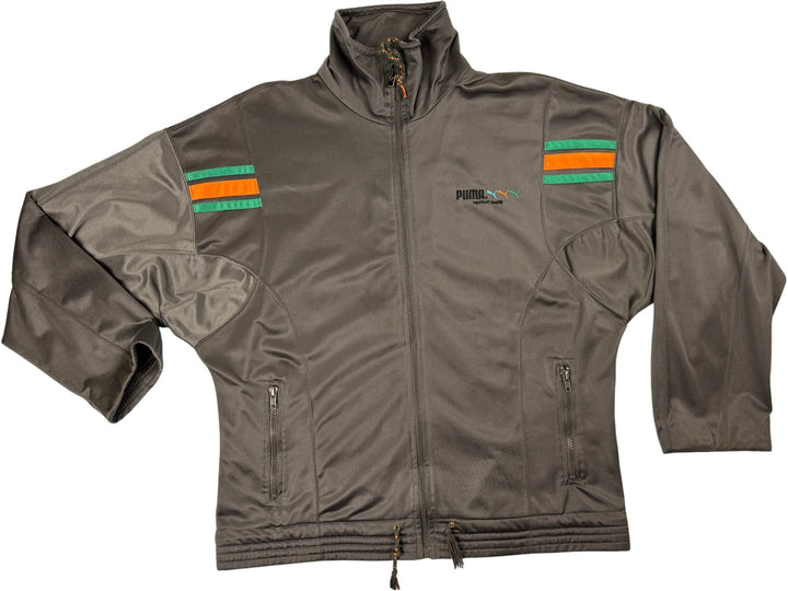 Puma Brown Track Jacket with Striped Accents - Think Vintage