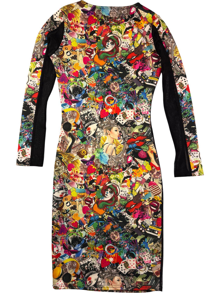 Punkyfish Graphic Long Sleeve Dress - M - Think Vintage ltd
