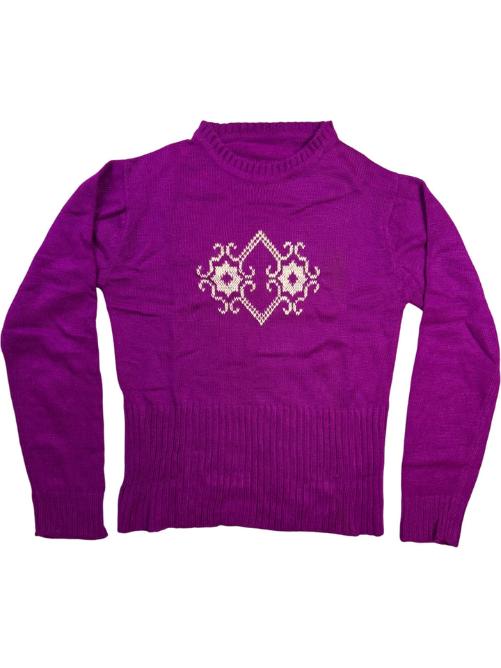 Purple Knit Sweater with Embroidered Design - XS - Think Vintage Online Ltd