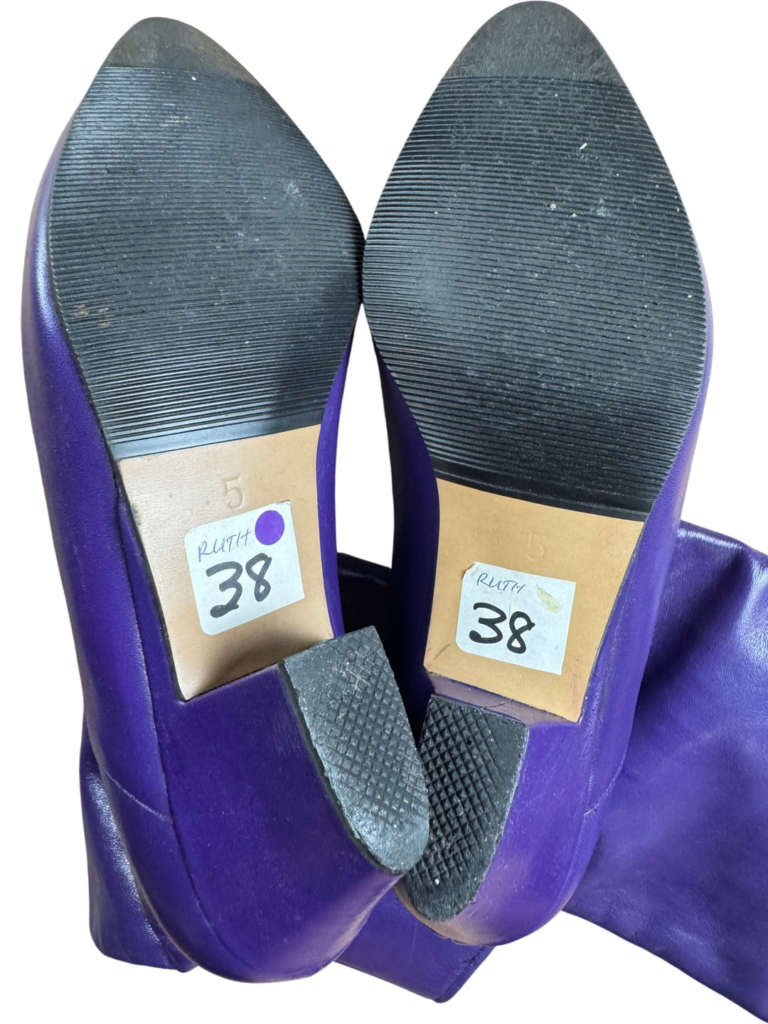 Purple Leather Boots - 5 - Think Vintage ltd