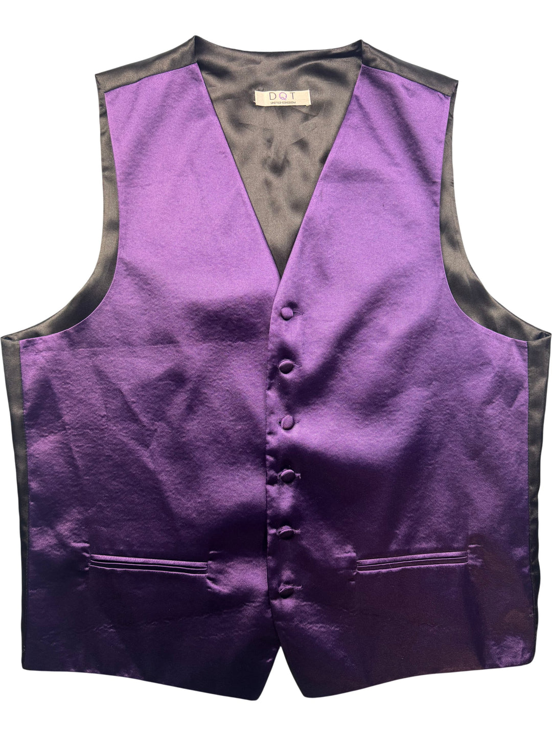 Purple Satin Waistcoat by DQT - L - Think Vintage Online Ltd