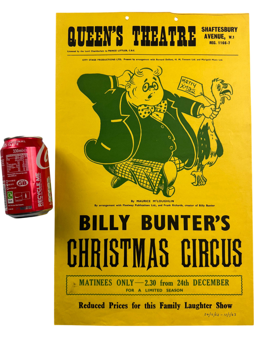 Queens Theatre Billy Bunter Christmas Circus Poster 1960s Collectable - Think Vintage Online Ltd