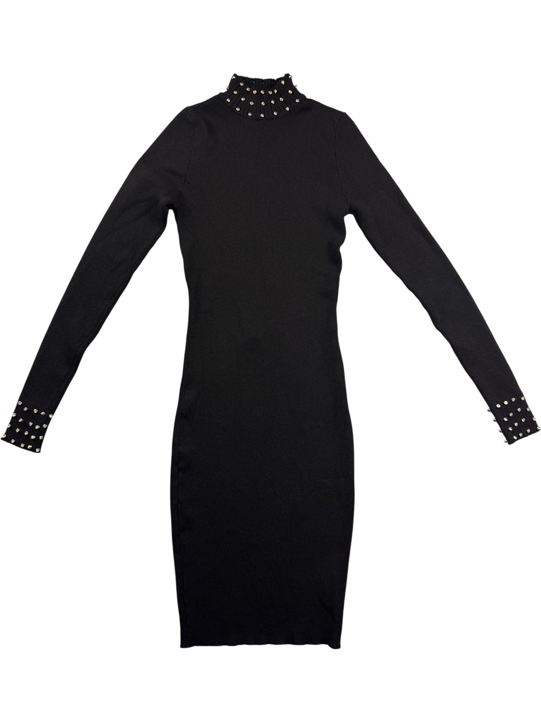 Quiz Black Long Sleeved Studded Dress - XS - Think Vintage