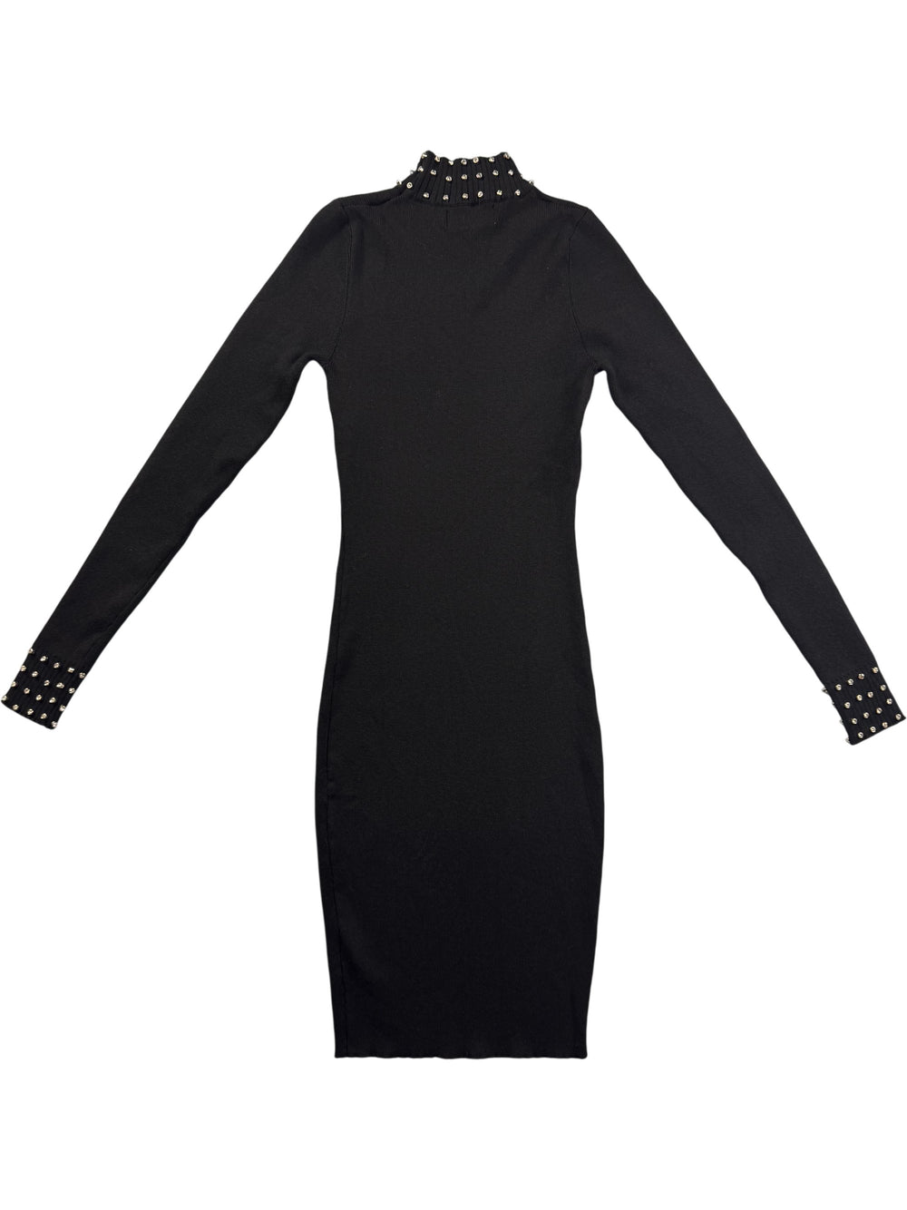 Quiz Black Long Sleeved Studded Dress - XS - Think Vintage
