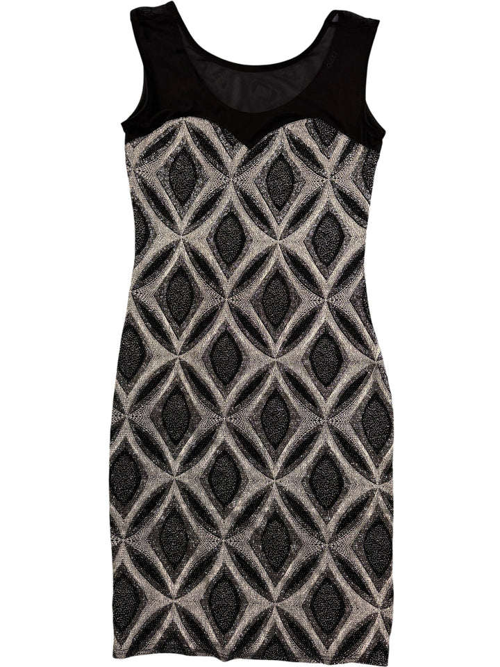 Quiz Metallic Geometric Patterned Dress - S - Think Vintage Online Ltd