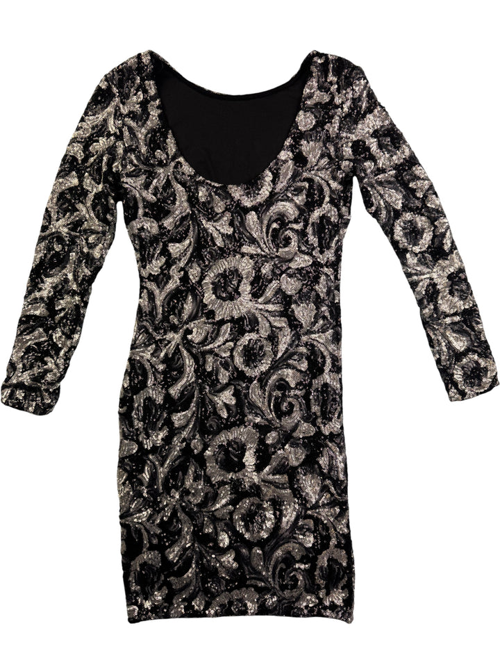 Quiz Sequin Floral Long Sleeved Dress - S - Think Vintage