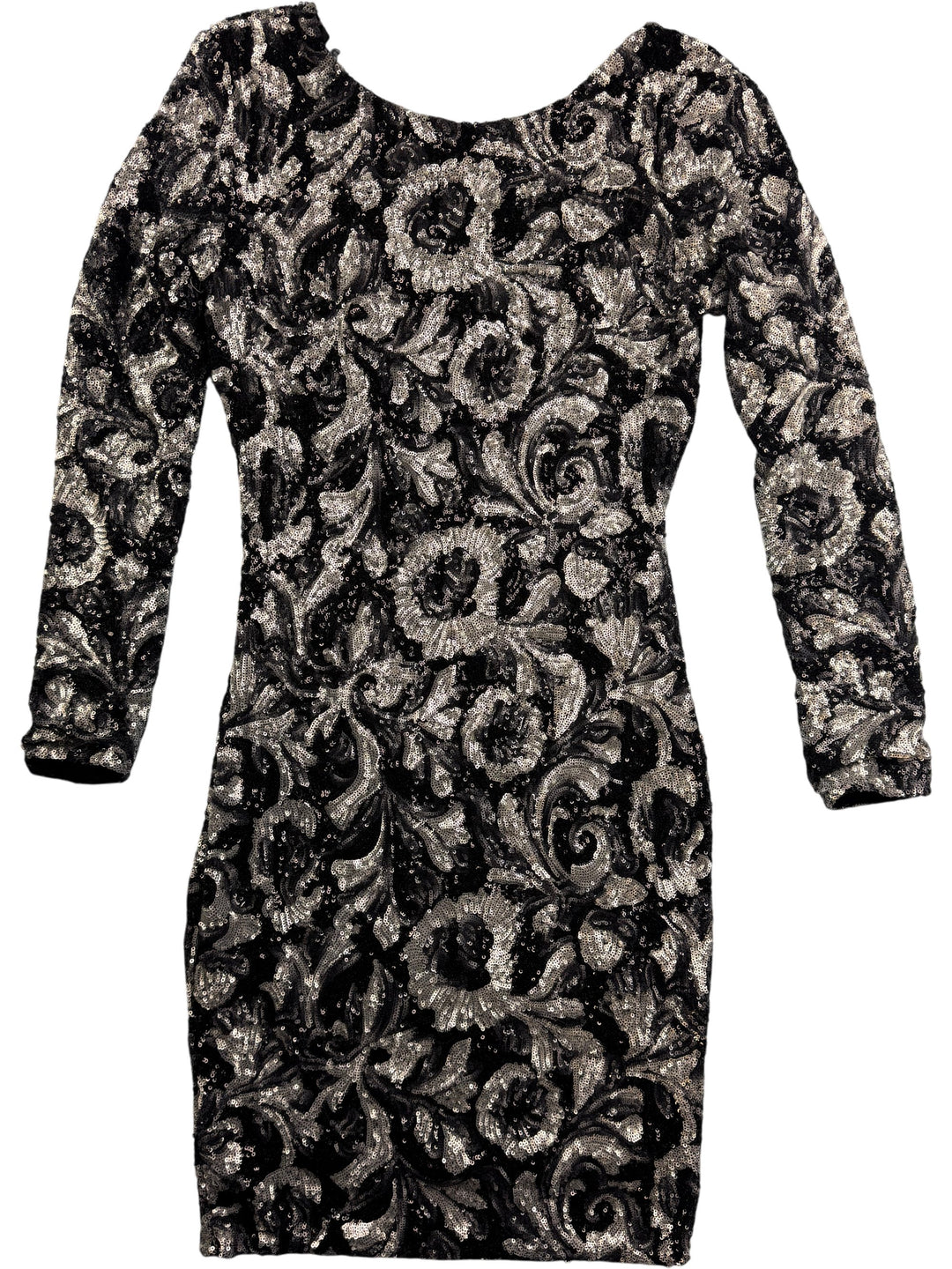 Quiz Sequin Floral Long Sleeved Dress - S - Think Vintage