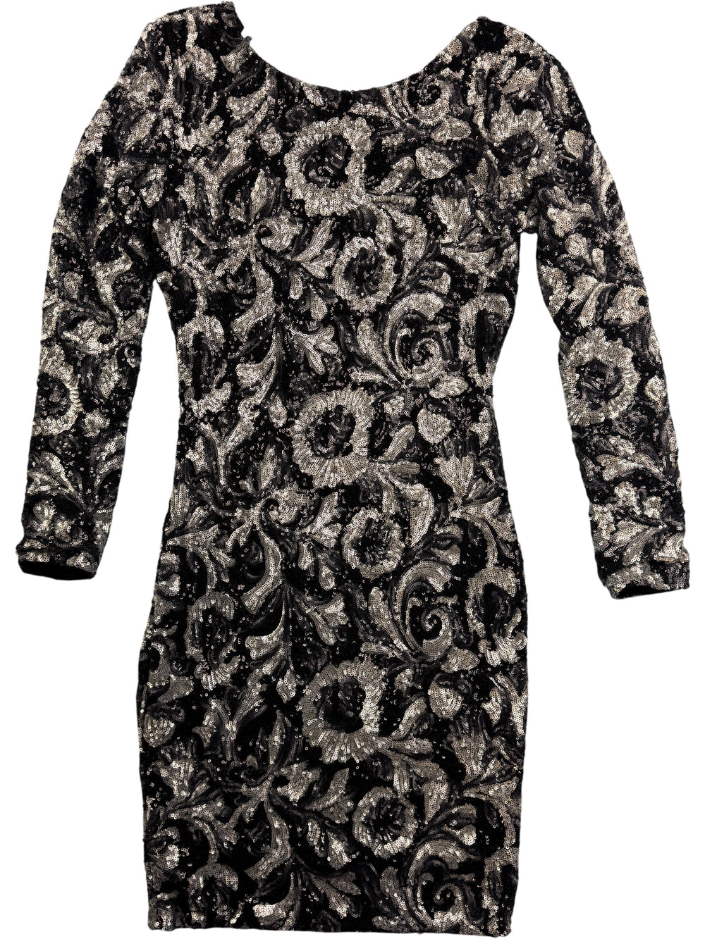 Quiz Sequin Floral Long Sleeved Dress - S - Think Vintage Online Ltd