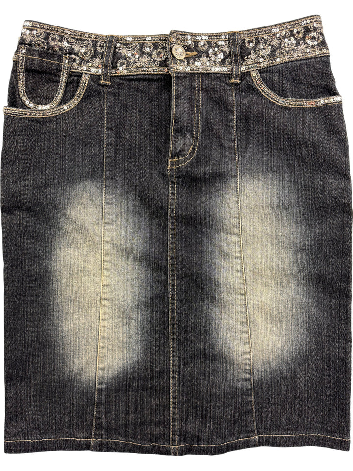 R&B Sequined Denim Skirt - W27 - Think Vintage
