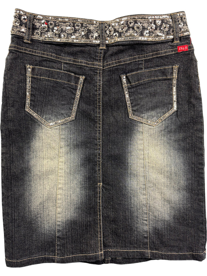 R&B Sequined Denim Skirt - W27 - Think Vintage Online Ltd