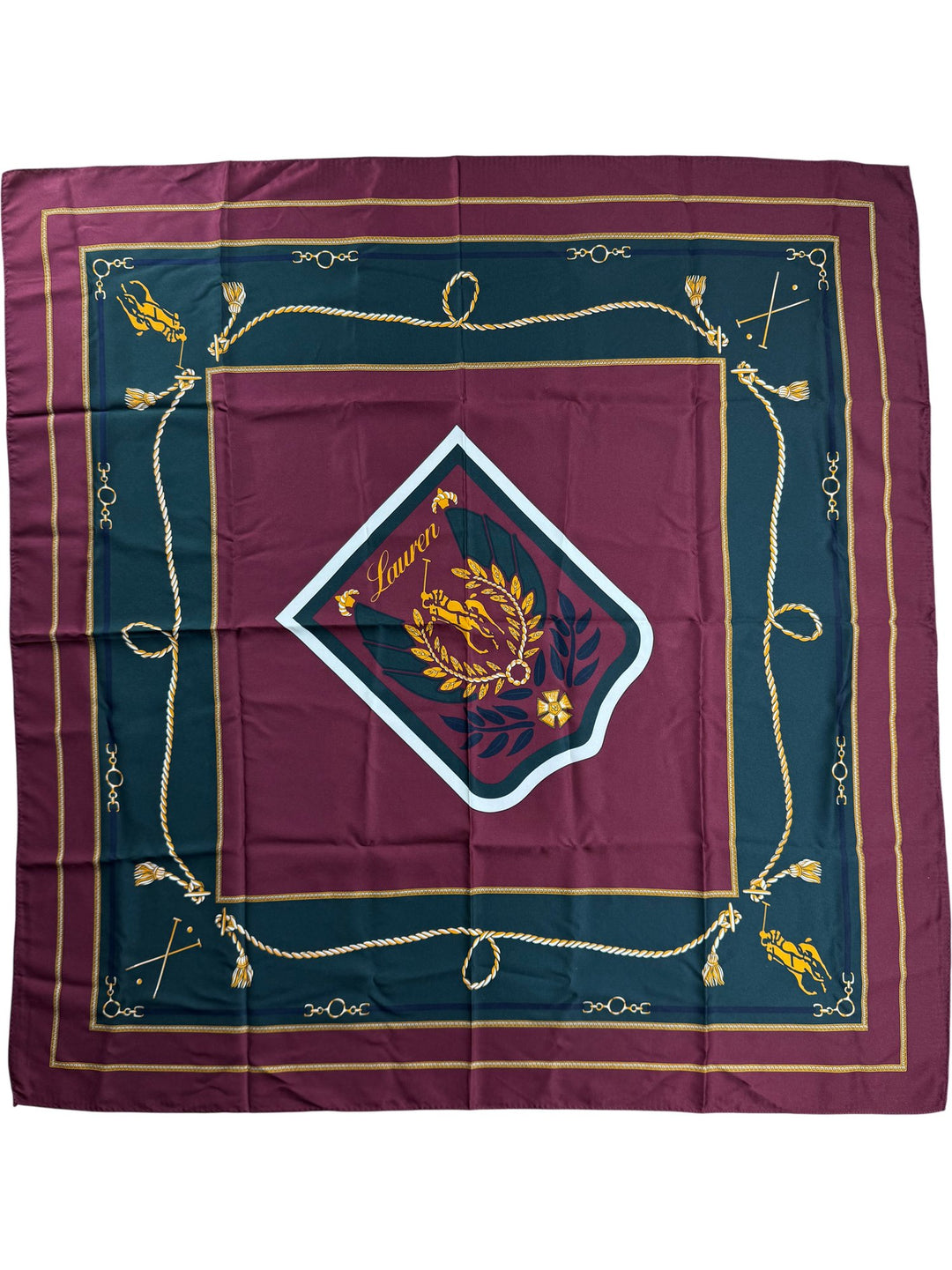 Ralph Lauren Burgundy Equestrian Design Scarf - Think Vintage ltd