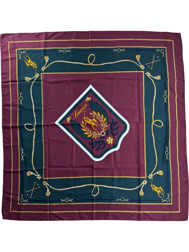 Ralph Lauren Burgundy Equestrian Design Scarf - Think Vintage ltd