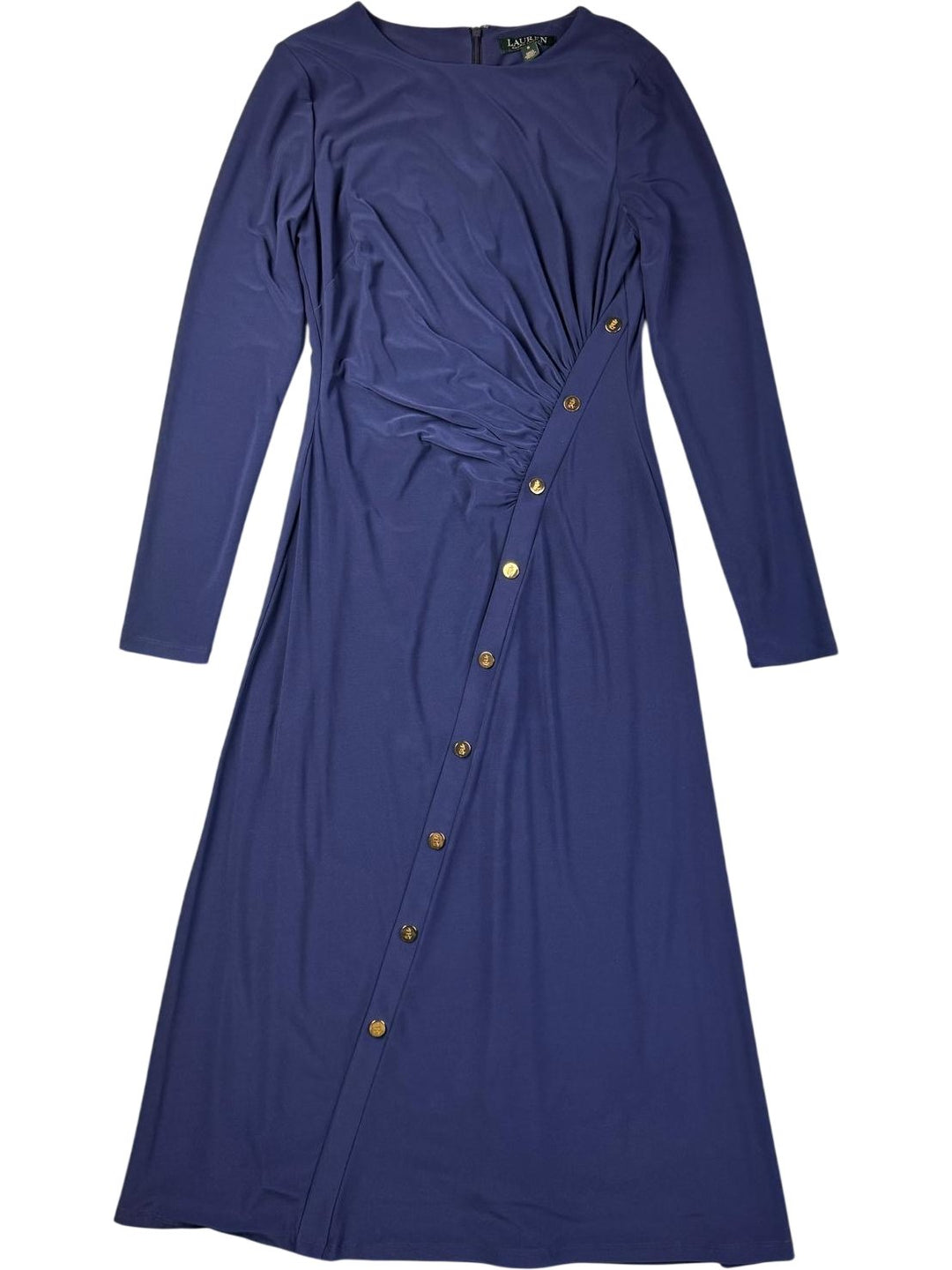 Ralph Lauren Navy Dress With Gold Buttons - M - Think Vintage ltd