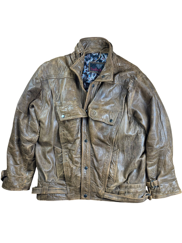 Real Leather Brown Bomber Jacket - XL