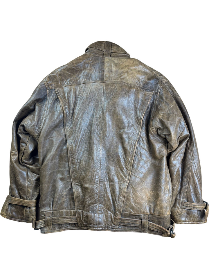 Real Leather Brown Bomber Jacket - XL