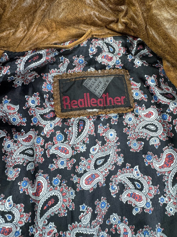 Real Leather Brown Bomber Jacket - XL