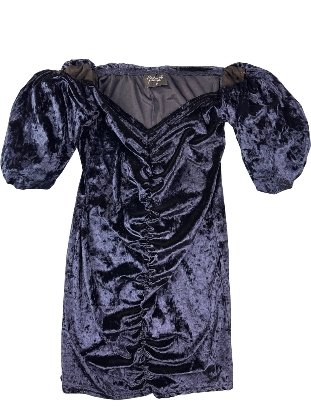 Reclaimed Velvet Puff Sleeve Dress - M - Think Vintage