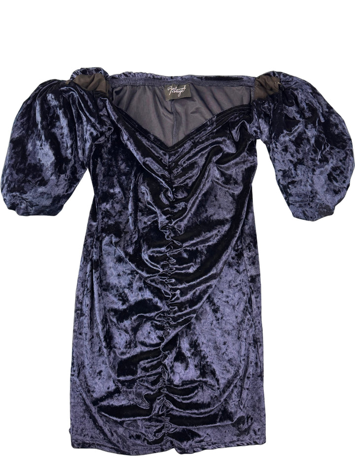 Reclaimed Velvet Puff Sleeve Dress - M - Think Vintage