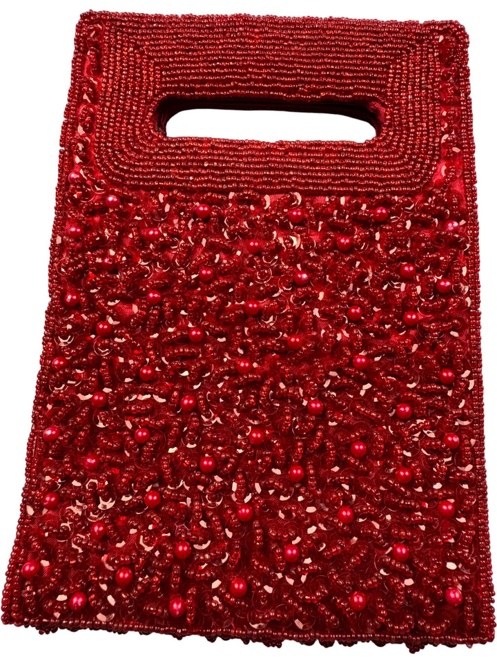 Red Beaded Clutch Bag - Think Vintage