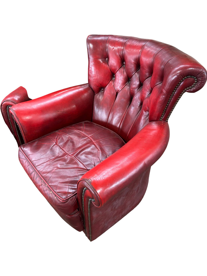 Red Chesterfield Leather Sofa And Armchair Set - Think Vintage