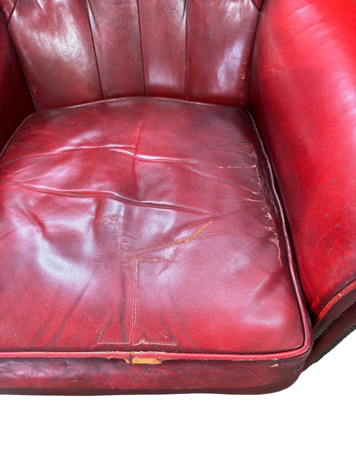 Red Chesterfield Leather Sofa And Armchair Set - Think Vintage