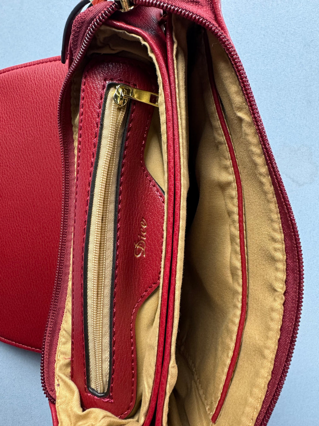 Red Dice Chain Accent Leather Handbag - Think Vintage Online Ltd