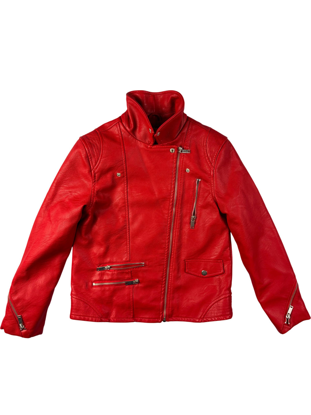 Red Faux Leather Jacket - S - Think Vintage
