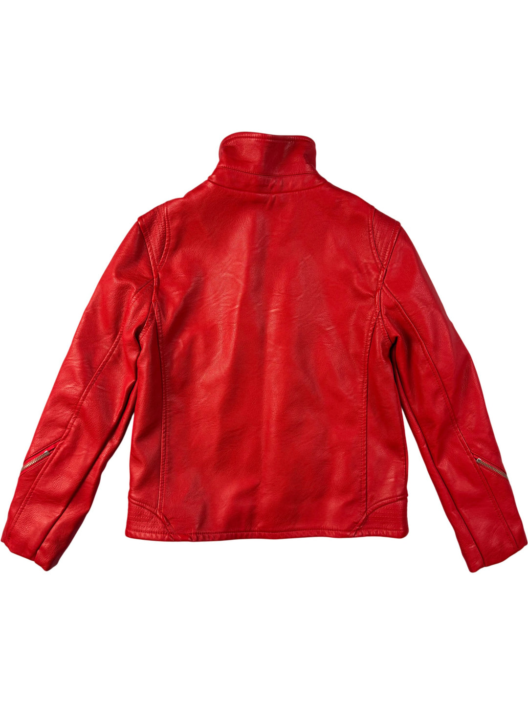 Red Faux Leather Jacket - S - Think Vintage