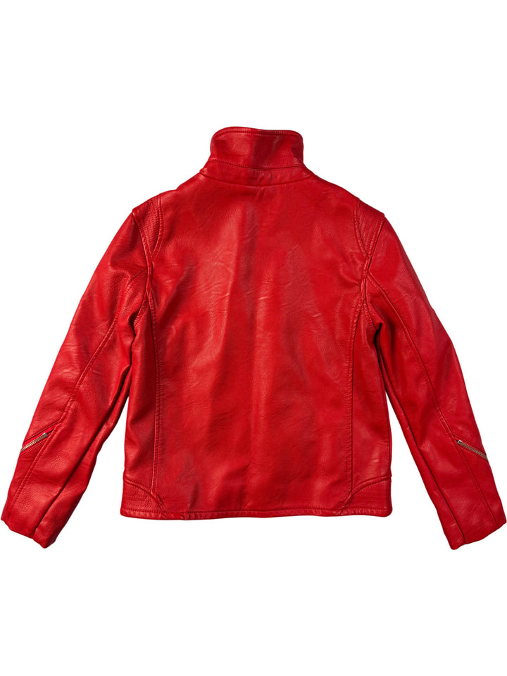 Red Faux Leather Jacket - S - Think Vintage
