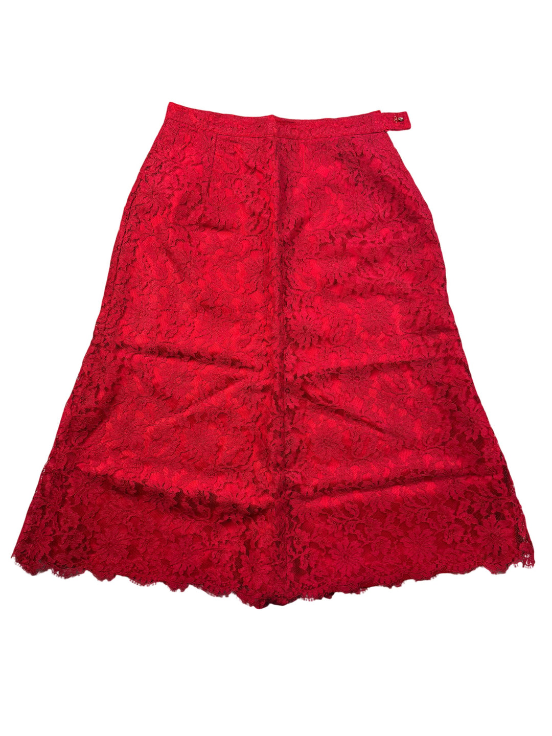 Red Lace Midi Skirt - W24 - Think Vintage Online Ltd