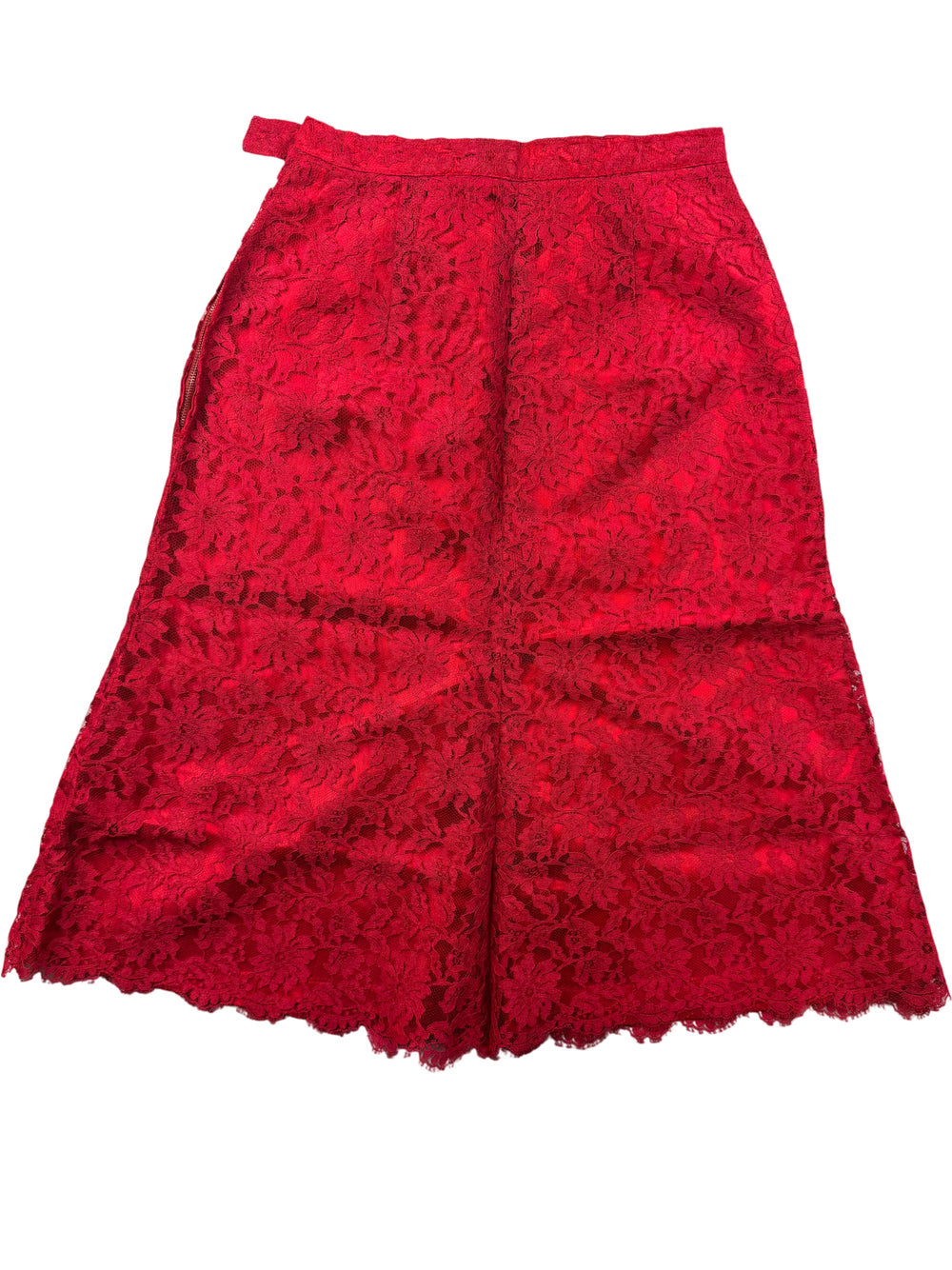 Red Lace Midi Skirt - W24 - Think Vintage Online Ltd